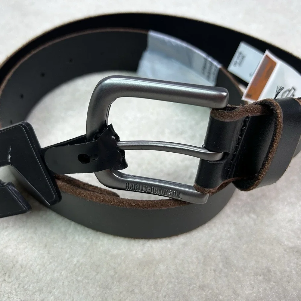 Harley Davidson Men's Small (30/32) Black Genuine Leather Belt Embossed Logo